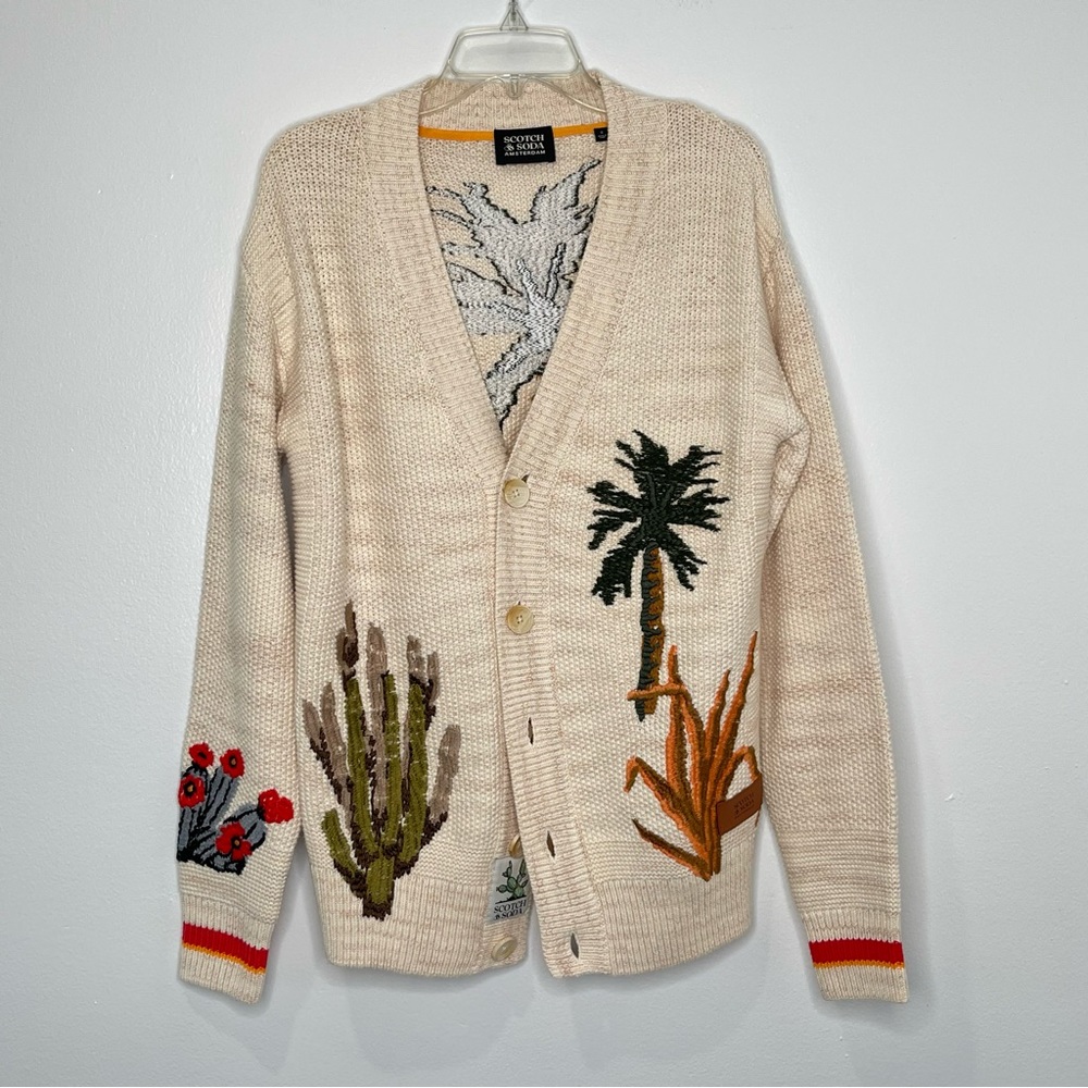 Scotch & Soda Green and Cream Cardigan with Palm Embroidery